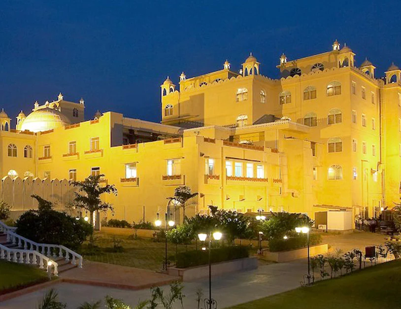 Le Méridien Jaipur Resort & Spa exterior with resort buildings and Aravalli backdrop