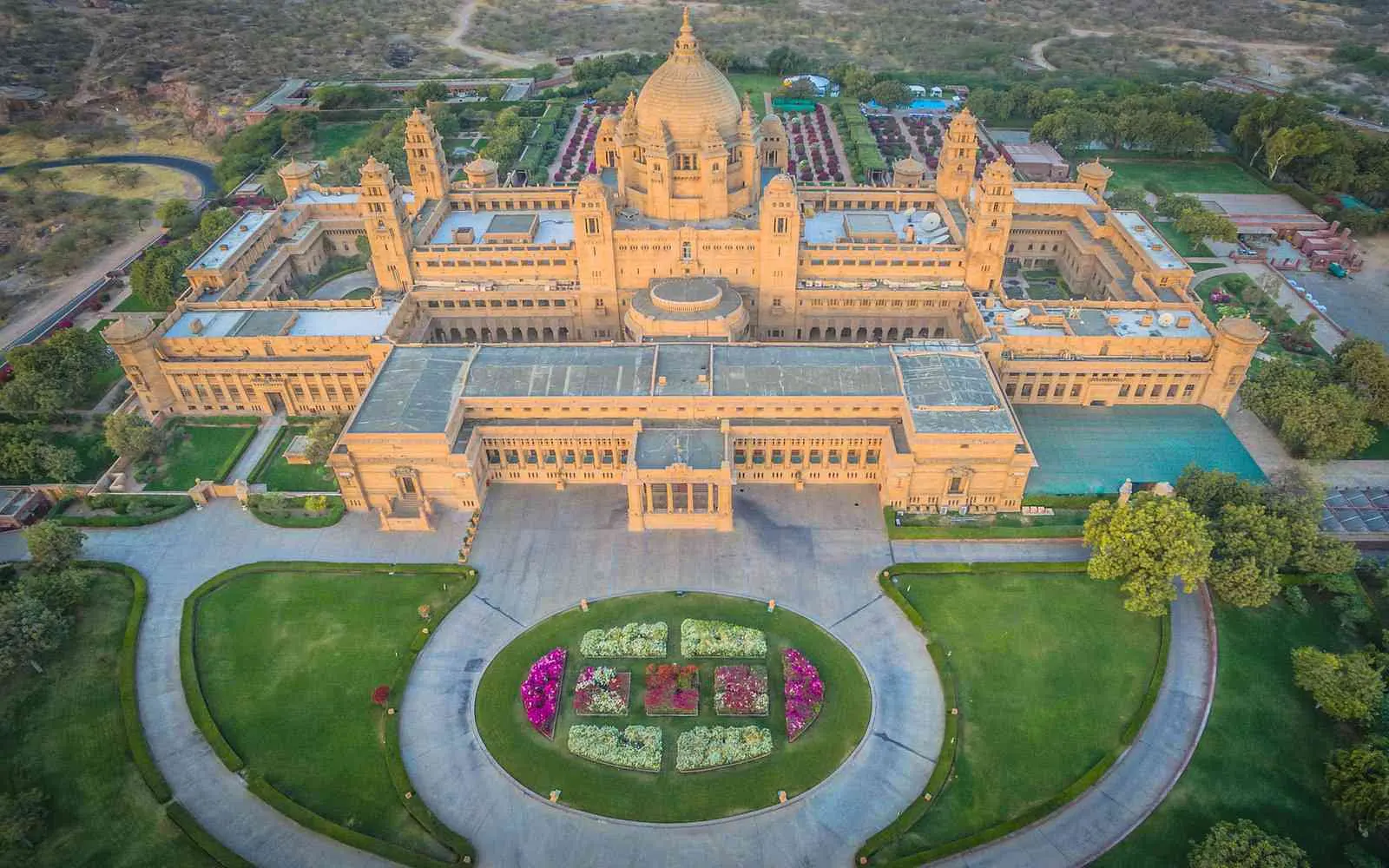 Wedding setup on lawns at Umaid Bhawan Palace Jodhpur with palace backdrop