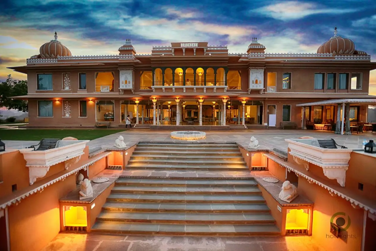 Fateh Garh Palace Udaipur on a hilltop overlooking the lakes and city
