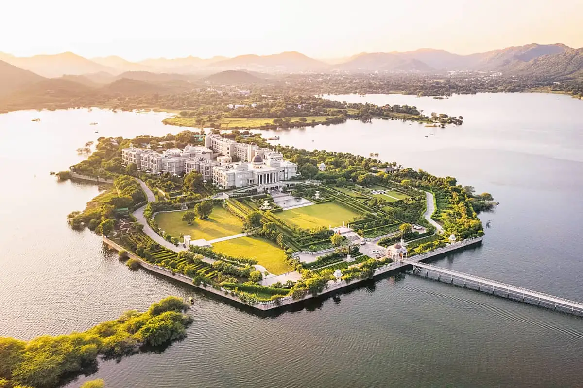 Raffles Udaipur on a private island in Udai Sagar Lake with lake and hill views